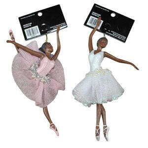 Christmas Shoppe Ballerina Ornaments Sugar Plum Ballet Set of 2 Pink White NWT
